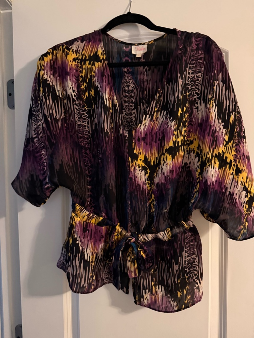 Parker Purple & Yellow Floral Tie-Waist Blouse